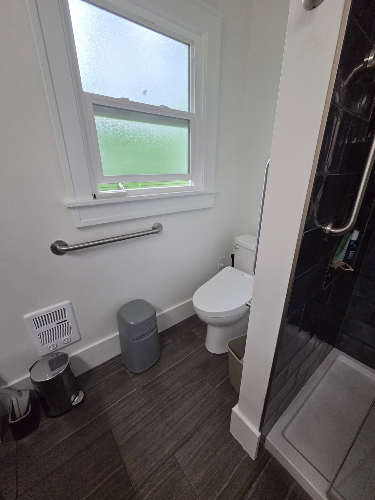 Clean bathroom floor and toilet